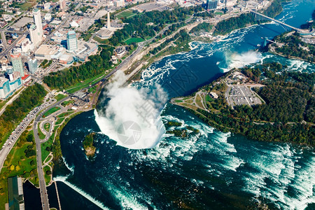 从直升机上的尼亚加拉大瀑布鸟瞰图加拿大安略省加拿尼亚拉瀑布拿安略省的奇妙鸟瞰图阿莱利旅游下降图片