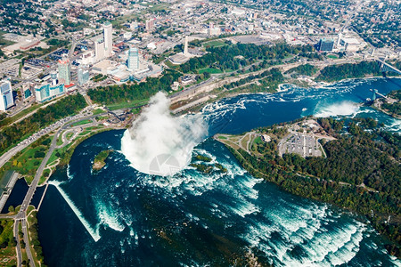 从直升机上的尼亚加拉大瀑布鸟瞰图加拿大安略省加拿尼亚拉瀑布拿安略省的奇妙鸟瞰图景观旅行自然图片