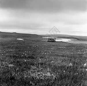 克拉斯诺亚尔地区TundraTaimyr的狩猎小屋黑白照片木制的北极领土图片
