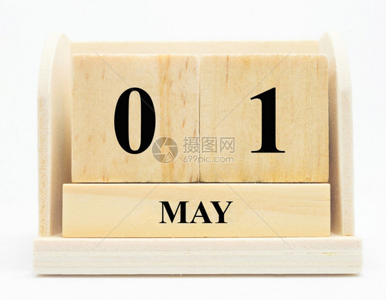 第一的天可能1立方木日历国际工人白背景上的五月节快乐年头立方体日历快乐的图片