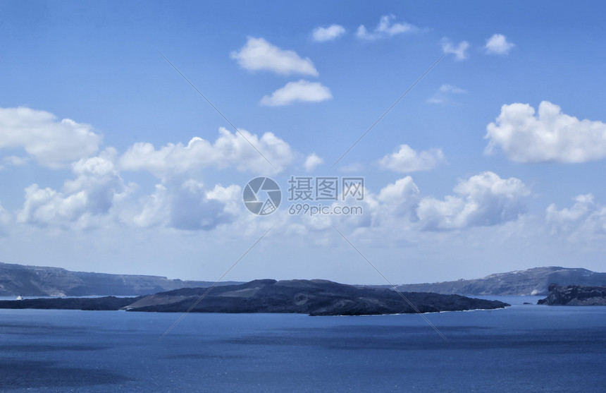 希腊圣托里尼群岛诺亚卡梅火山岛景观蓝色的基克拉泽斯图片
