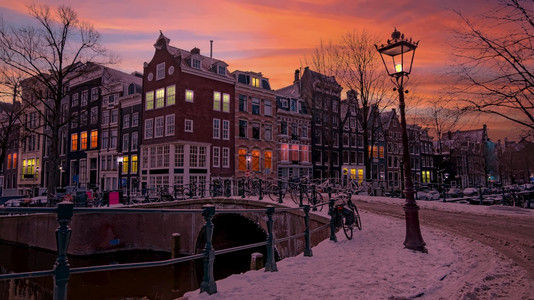 户外建筑学水荷兰下雪阿姆斯特丹市风景荷兰图片