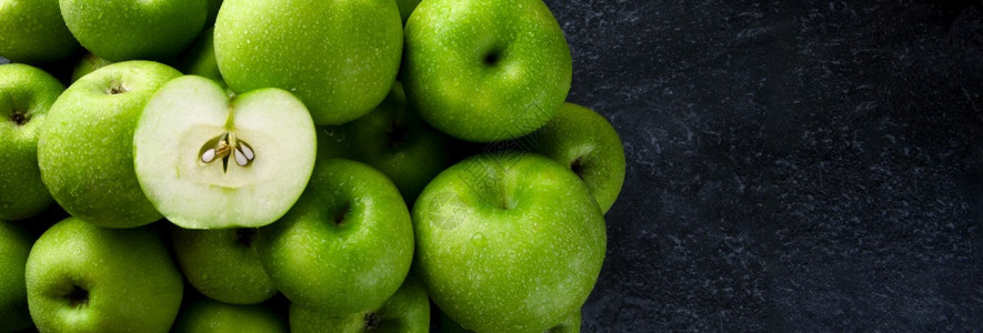 绿色苹果全景模型带有文本空间新鲜青苹果美味的图片
