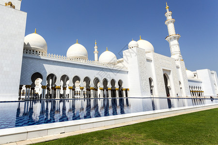 平面图宣礼塔阿拉伯联合酋长国阿布扎比谢赫耶德大清真寺的多梅斯马蹄拱门和柱子圆顶图片