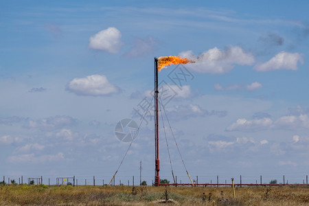 工厂蓝色的有毒炼油厂燃烧相关天然气的炼油厂火炬图片