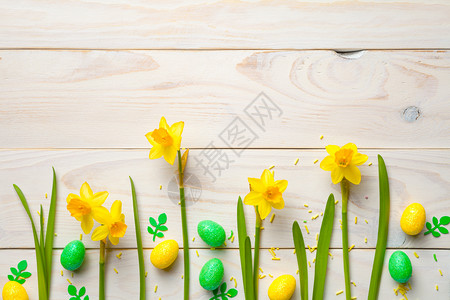 复活鸡蛋和春花的复活节背景图片