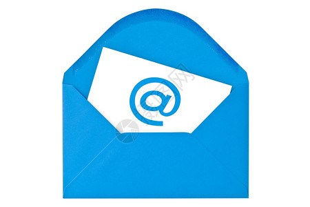 带有电子邮件符号的蓝色信封在白背景上孤立信息电脑卡片图片