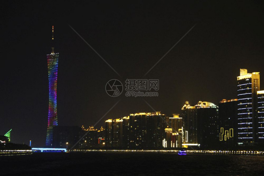 夜里珍珠河的广东塔台风景优美地标旅行图片