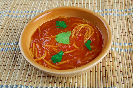 阿尔及利亚番茄汤ChorbabilMatisha烹饪传统的香料图片