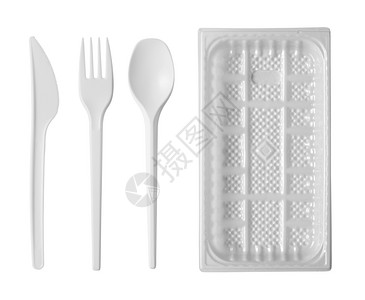 叉服务白色的背景上隔离的塑料可支配餐桌软件图片