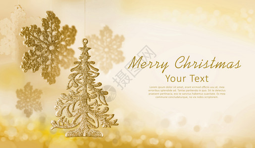 圣诞节装饰雪花金本底的树玩具请打贺词卡片金子图片