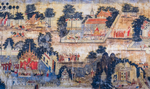 绘画生活寺墙上的佛像生命泰国传统壁画图泰国传统壁画图片