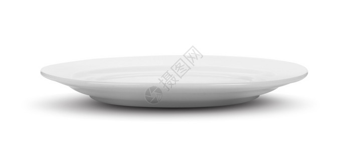 白背景上分离的陶瓷白色板块的盘子食物图片