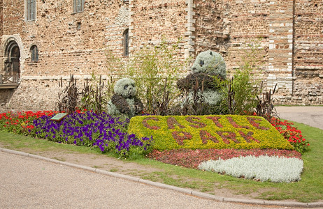 花朵多彩的园和两只熊诺曼户外春天图片
