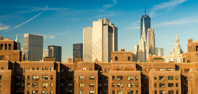 纽约天际线的壮丽建筑学城市的曼哈顿图片
