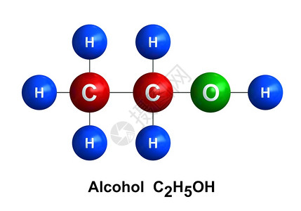 白底烟雾中分离的酒精子结构3d转化成以色和学符号表列为含氢H蓝色氧O绿碳C红的颜和化学符号编码区域科学蓝色的作品图片