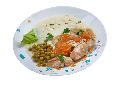 鸡肉和蔬菜的弗里卡西Fricassee豌豆食物草本植图片