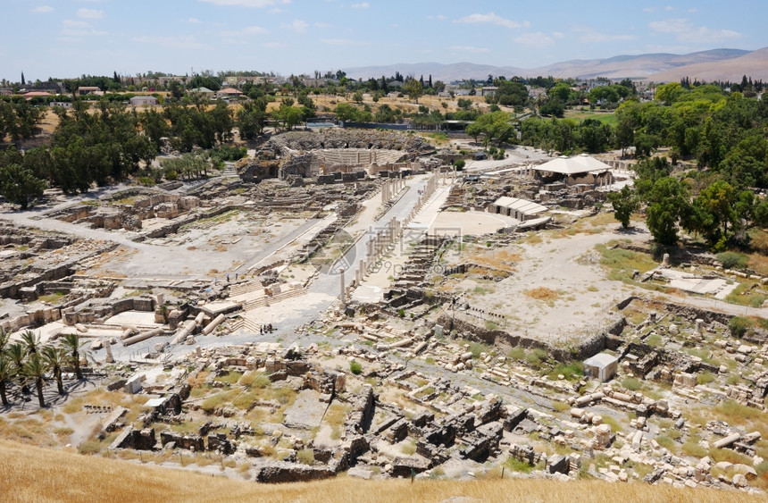 以色列罗马古城贝希安的废墟发掘碎片夏天图片