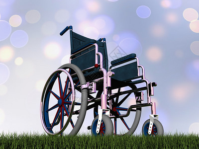 独自的禁用可访问Bokeh背景的草地上轮椅3D图片