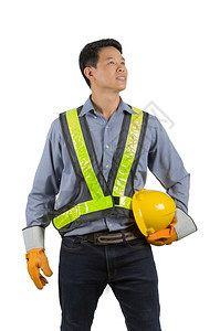 工程师持有黄色头盔为工人安全员提供黄头盔在白色和剪切路径上隔离工程师持有黄色头盔项目为了年轻的图片