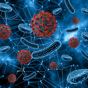 医疗的细菌3D具有科罗纳细胞和血液的医学背景健康图片