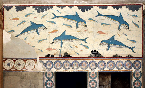 希腊米诺阿海豚壁画海豚希腊米诺亚海豚青铜古董克里特岛图片