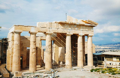 大理石希腊雅典卫城的Propylaea门面甲壳纲老的图片