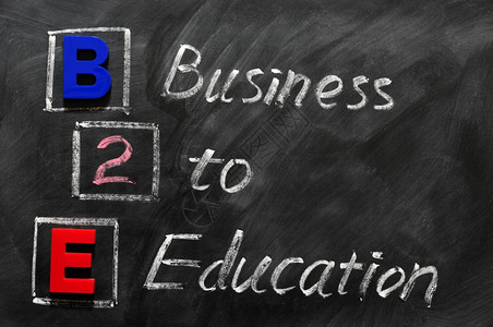 粉笔木制的B2E企业对教育的缩写在黑板上肮脏的图片