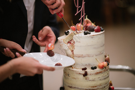 婚礼新娘和新郎切结婚蛋糕图片