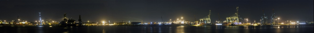 码头工业的技术夜晚鹿特丹港的全景概观图片