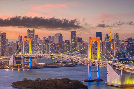 东京彩虹大桥日落风景图片