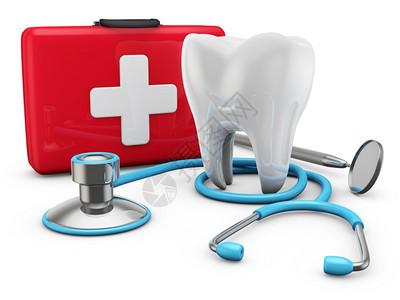 一种使成为红色手提箱和牙齿3D的听诊器疾病图片