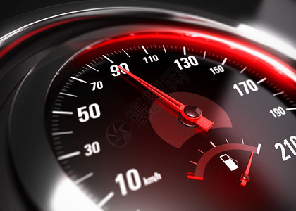 测速仪场地黑色的车速计针指90公里效果模糊安全驾驶概念的形象降低快速安全驾驶概念的精确速度计接近于90公里时图片