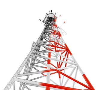 互联网流动广播现代电讯塔在白色背景的3D投影图片