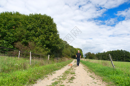 高年男子在自然的小路上走狗长老维林克法国图片