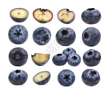 饮食白色背景上绝缘的新鲜蓝莓集甜生图片