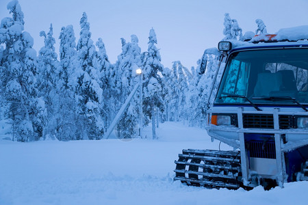 铲雪机和雪中的森林图片