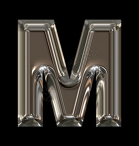 厚的黑色背景上孤立的圆光银M字母M光滑抽象的图片