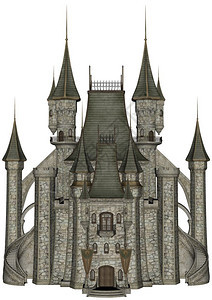 建筑学在白色背景中被隔离的美丽详细城堡3D变成Castle3D建造美丽的图片