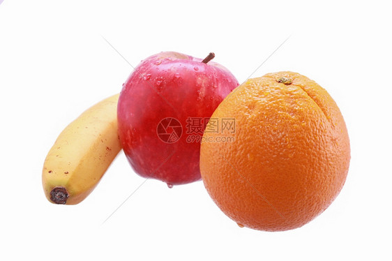 收藏以白色背景隔离的苹果橙子和香蕉美食花园图片