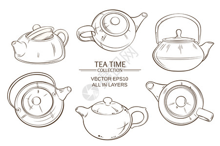 形象的经典传统设置在白背景茶壶上的矢量图片