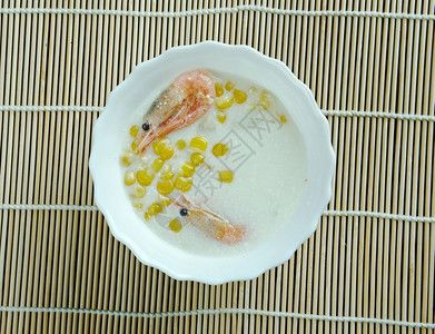 加拿大甜虾洋葱美国人玉米螃蟹汤在烹饪美华和加拿大中文烹饪发现的菜盘牛奶背景