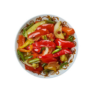 SuomanGushsis美味蔬菜盘辣椒烹饪亚洲传统各种菜类TopView食物什锦的美味图片