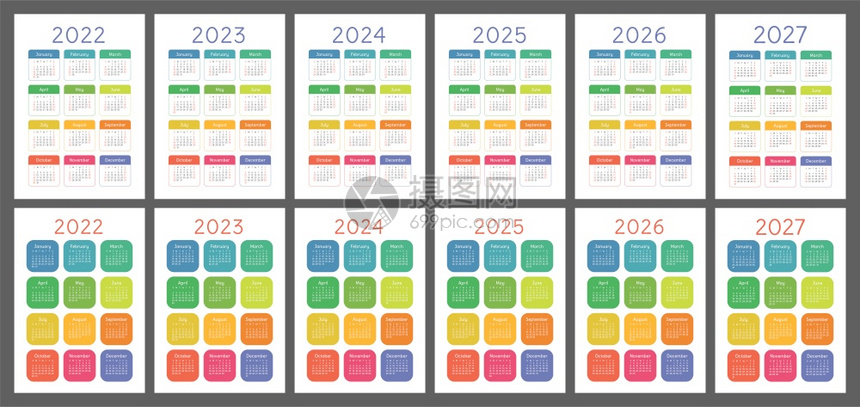 九月英语日历203456和7年英文矢量集垂直墙或袖珍日历模板周从星期日开始四月图片