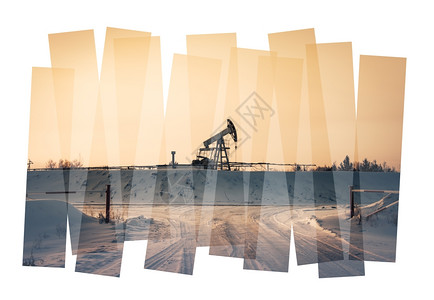 油田地点石工业抽象构成背景石油和天然气工业照片拼贴图孤立于白色泵式杰克抽象构成背景的白泥巴石墨岩大学图片