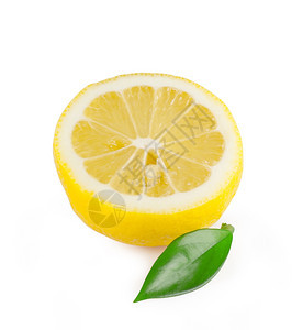 新鲜半熟的柠檬白底叶片分离水果单身的图片
