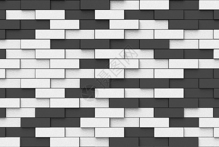 3d制造现代随机黑白砖块壁纹理背景的黑色和白砖块过时的随机垃圾摇滚图片