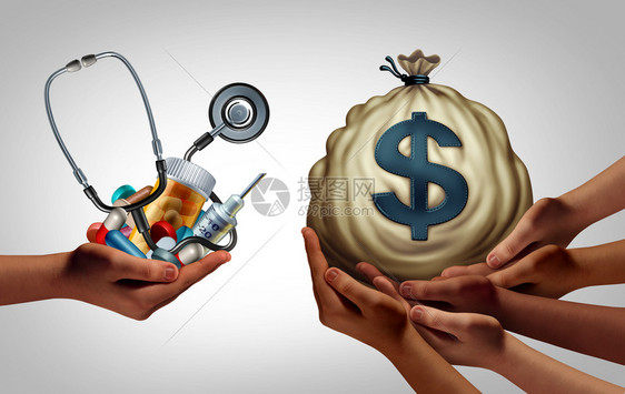 58皮卡保健费用和社会医学苏松式预算概念作为病人服务收费的代号3D说明要素D插图社会的账单图片