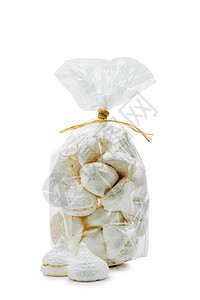 法语58皮卡国白蛋放在一个纤维素袋中在白色背景上被孤立烘烤图片