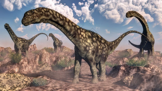 插图白天在岩石沙漠中行走的阿根廷龙恐白天3D变成阿根廷龙恐3D使成为动物图片